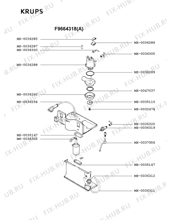 Взрыв-схема кофеварки (кофемашины) Krups F9664318(A) - Схема узла OP002137.2P2