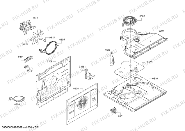 Взрыв-схема плиты (духовки) Siemens HX74D530Q - Схема узла 03