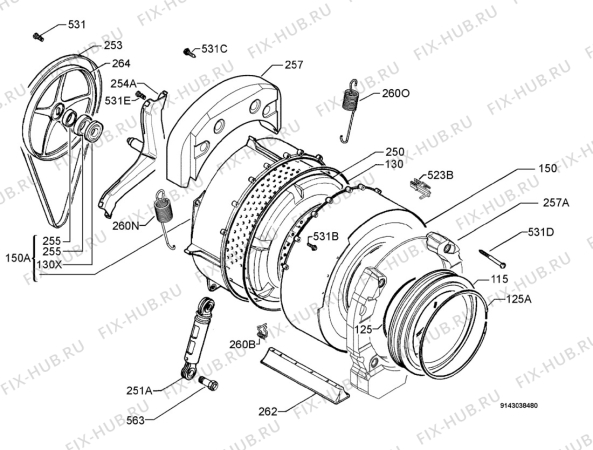 Взрыв-схема стиральной машины Electrolux EWX14440W - Схема узла Functional parts 267