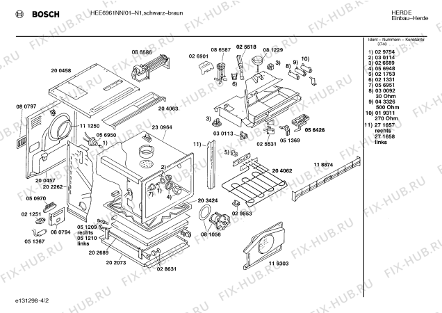 Взрыв-схема плиты (духовки) Bosch HEE6961NN - Схема узла 02