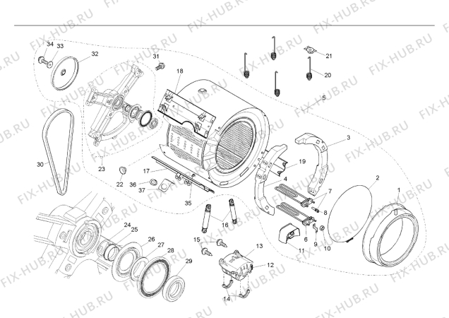 Взрыв-схема стиральной машины Electrolux WA55REAQCC - Схема узла Tub and drum