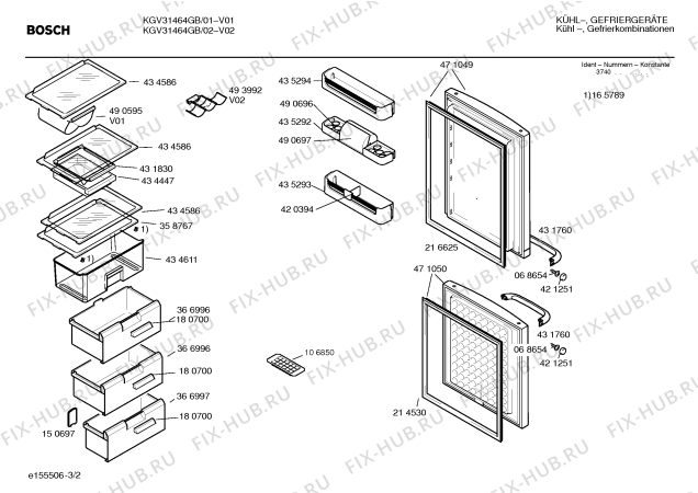Взрыв-схема холодильника Bosch KGV31464GB - Схема узла 02
