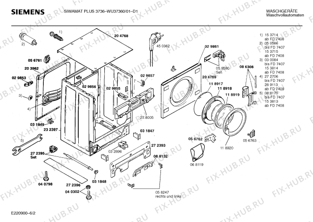 Схема №6 WU37360 SIWAMAT PLUS 3736 с изображением Инструкция по эксплуатации для стиральной машины Siemens 00516967