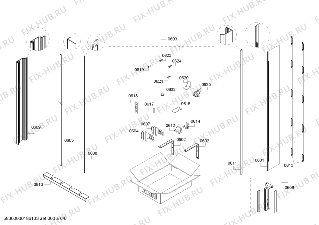 Схема №5 RC462701TW Gaggenau с изображением Уплотнитель для холодильника Bosch 00709354