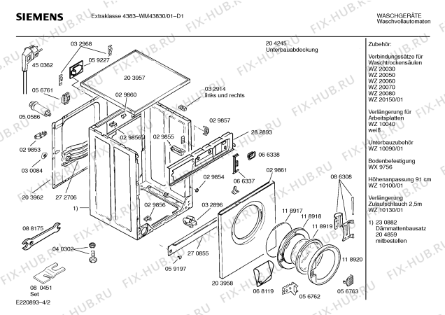 Взрыв-схема стиральной машины Siemens WM43830 EXTRAKLASSE 4383 - Схема узла 02