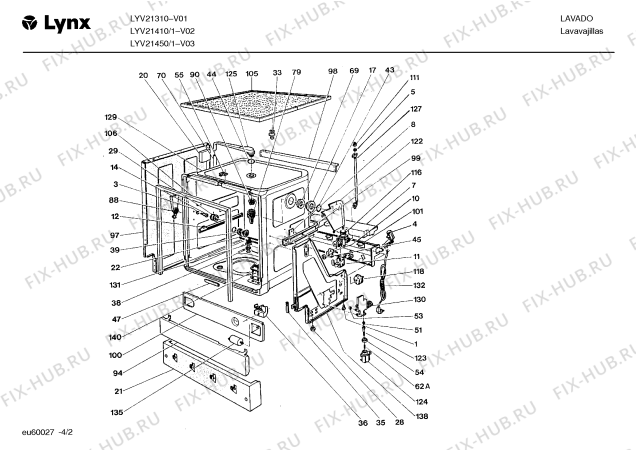 Взрыв-схема посудомоечной машины Lynx LYV21310 LYV2131 - Схема узла 02