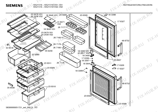 Схема №3 KK21V16TI с изображением Выдвижной ящик для холодильника Siemens 00239309