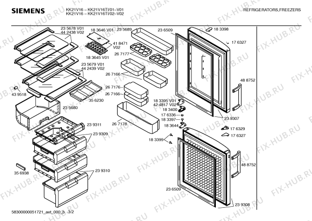 Схема №3 KK21V16TI с изображением Дверь для холодильника Siemens 00239308