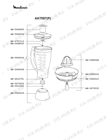 Взрыв-схема кухонного комбайна Moulinex AAT5S7(P) - Схема узла TP000514.1P2