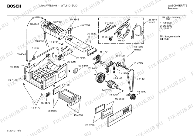 Взрыв-схема сушильной машины Bosch WTL6101EU Maxx WTL6101 - Схема узла 05