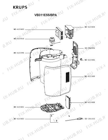 Взрыв-схема диспенсера для напитков Krups VB311E55/BPA - Схема узла HP005632.1P2