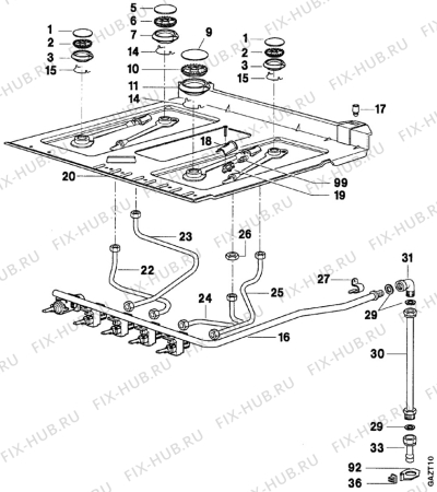 Взрыв-схема плиты (духовки) Zanussi ZC6410-1 - Схема узла Oven and Top functional parts