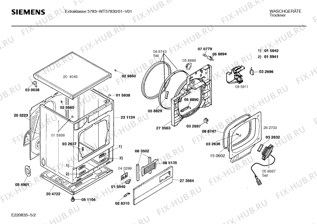 Схема №3 WT57830 Extraklasse 5783 с изображением Панель для сушилки Siemens 00285400