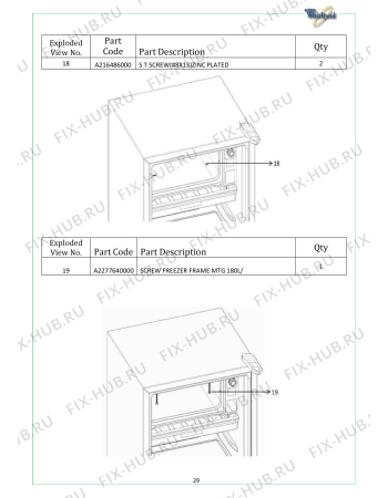 Схема №9 WMD 210 SL с изображением Фиксатор для холодильника Whirlpool 482000024182