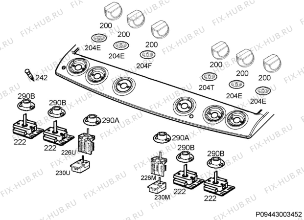 Взрыв-схема плиты (духовки) Zanussi ZCV460TCXA - Схема узла Command panel 037