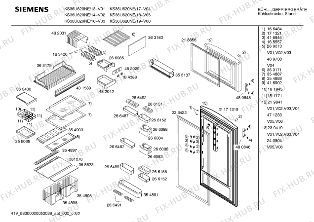 Взрыв-схема холодильника Siemens KS36U620NE - Схема узла 02