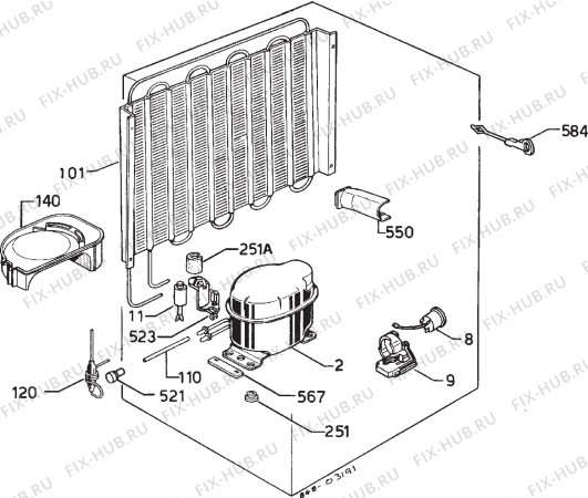 Взрыв-схема холодильника Privileg 019930 7 - Схема узла Cooling system 017