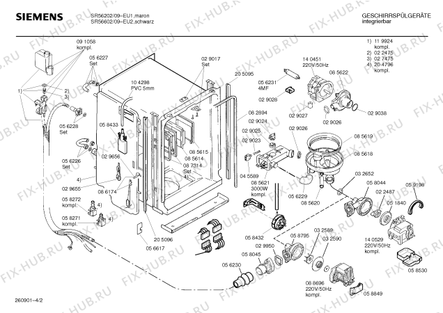 Взрыв-схема посудомоечной машины Siemens SR56602 - Схема узла 02