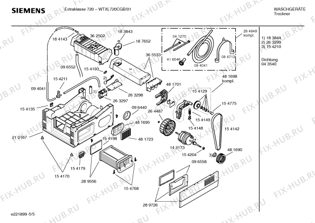 Взрыв-схема сушильной машины Siemens WTXL720CGB Extraklasse 720 - Схема узла 05