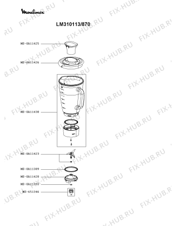 Взрыв-схема блендера (миксера) Moulinex LM310113/870 - Схема узла UP005827.8P2