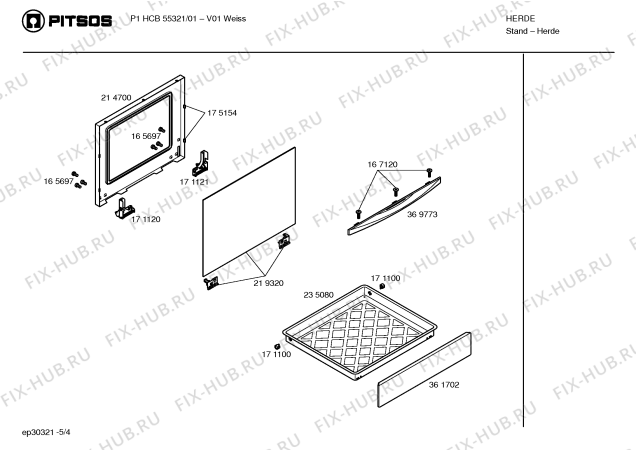 Взрыв-схема плиты (духовки) Pitsos P1HCB55321 - Схема узла 04