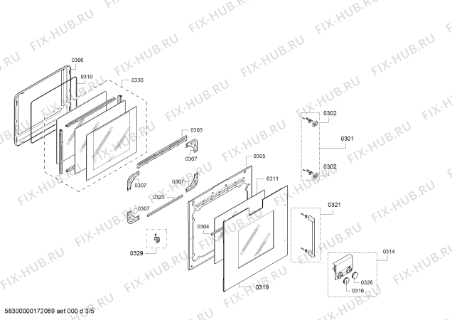Схема №3 BOP210131 с изображением Фронтальное стекло для духового шкафа Bosch 00770273