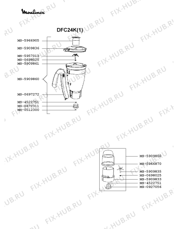 Взрыв-схема кухонного комбайна Moulinex DFC24K(1) - Схема узла NP002633.9P2