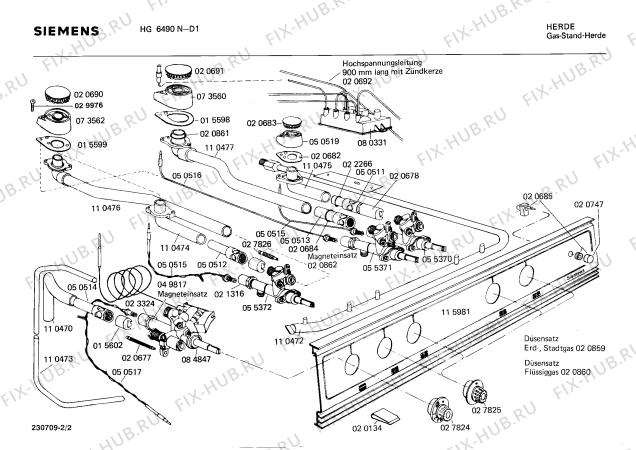 Взрыв-схема плиты (духовки) Siemens HG6490N - Схема узла 02