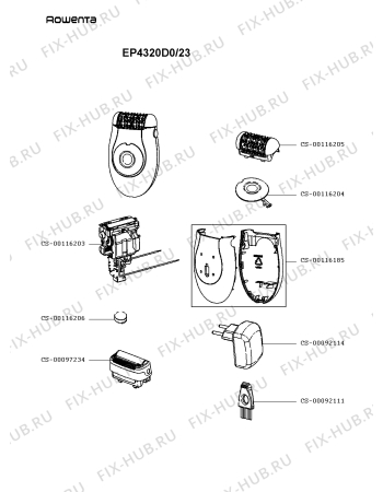 Схема №1 EP4321D6/23 с изображением Часть корпуса для электроэпилятора Rowenta CS-00116203