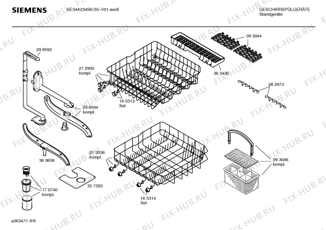 Схема №6 SE34A234SK с изображением Инструкция по эксплуатации для посудомоечной машины Siemens 00586388