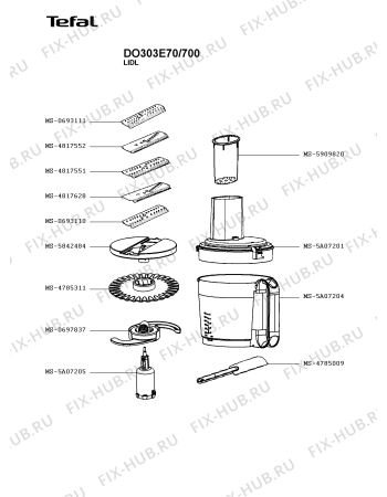 Взрыв-схема кухонного комбайна Tefal DO303E70/700 - Схема узла 1P004471.3P2