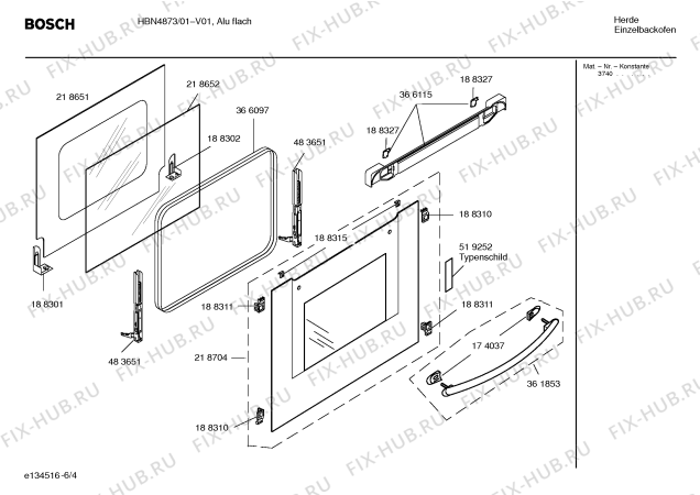 Схема №6 HBN4873 с изображением Панель управления для духового шкафа Bosch 00369726