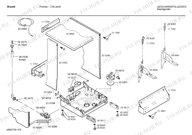 Взрыв-схема посудомоечной машины Brandt SPSBRA2FF Premia.... - Схема узла 03