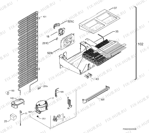 Взрыв-схема холодильника Aeg ABE81016NF - Схема узла Cooling system 017