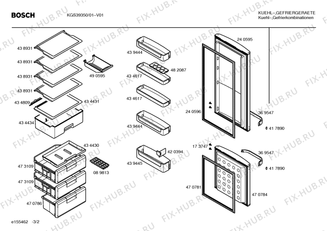 Схема №3 KGS39350 с изображением Панель для холодильника Bosch 00439448