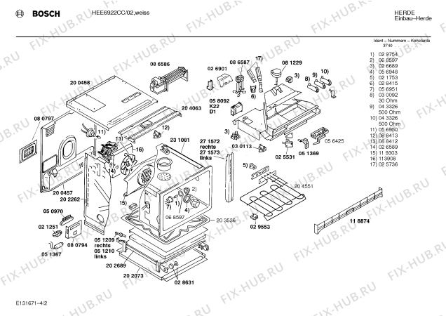 Схема №3 HEE6922CC с изображением Крышка лампы для плиты (духовки) Bosch 00068597