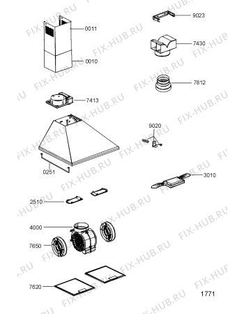 Схема №1 208312504407 PRF0019 с изображением Всякое для электровытяжки Whirlpool 481253048927