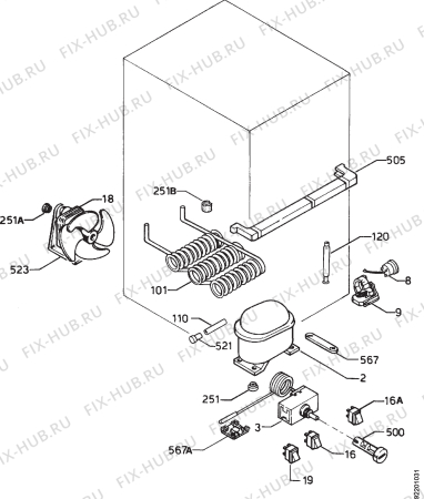 Взрыв-схема холодильника Zanussi ZF134UN - Схема узла Cooling system 017