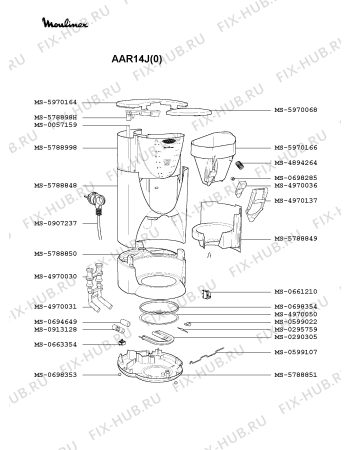 Взрыв-схема кофеварки (кофемашины) Moulinex AAR14J(0) - Схема узла MP001856.2P2