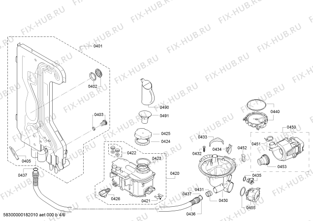 Взрыв-схема посудомоечной машины Bosch SMS50D62EU, SynthesiActive AquaStop - Схема узла 04