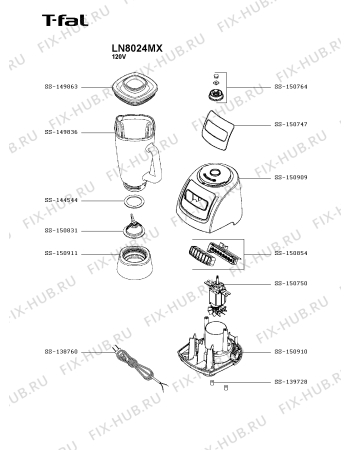 Схема №1 LN8024MX с изображением Часть корпуса для электроблендера Seb SS-150909