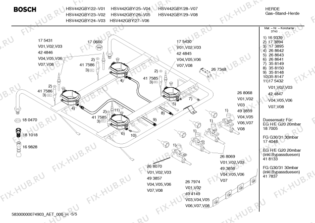 Схема №4 HSV442GBY Bosch с изображением Инструкция по эксплуатации для электропечи Bosch 00583713