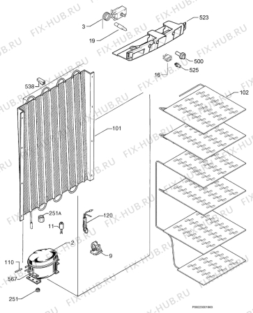 Взрыв-схема холодильника Privileg 916755_8071 - Схема узла Cooling system 017