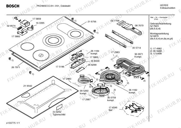 Схема №1 PKD965ECC с изображением Инструкция по эксплуатации для плиты (духовки) Bosch 00527923