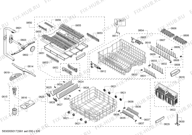 Взрыв-схема посудомоечной машины Bosch SHX8PT55UC SilencePlus 40dB - Схема узла 06