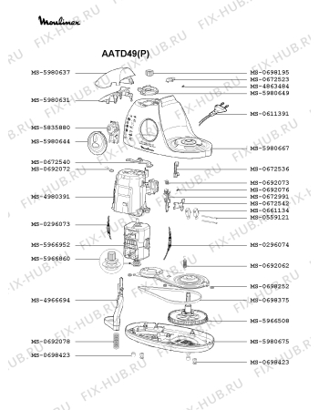 Взрыв-схема кухонного комбайна Moulinex AATD49(P) - Схема узла QP000384.2P3