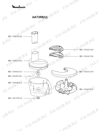 Взрыв-схема кухонного комбайна Moulinex AAT3R8(U) - Схема узла BP002805.5P3