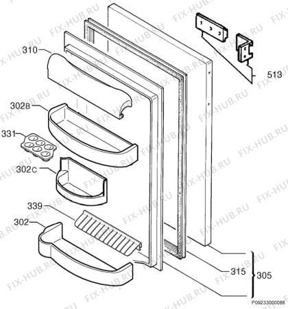 Взрыв-схема холодильника Electrolux ER1627I - Схема узла Door 003