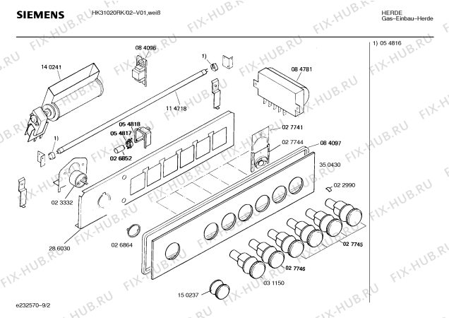Взрыв-схема плиты (духовки) Siemens HK31020RK - Схема узла 03