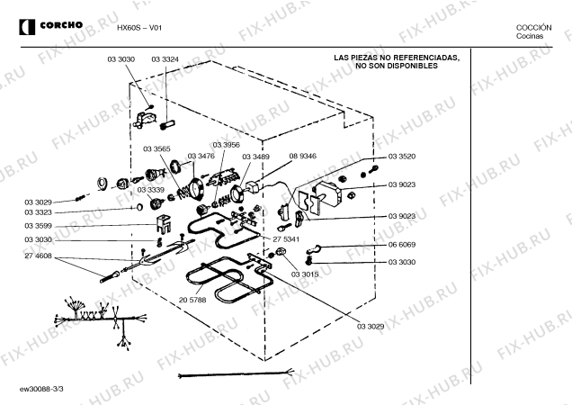 Взрыв-схема плиты (духовки) Corcho HX60S - Схема узла 03